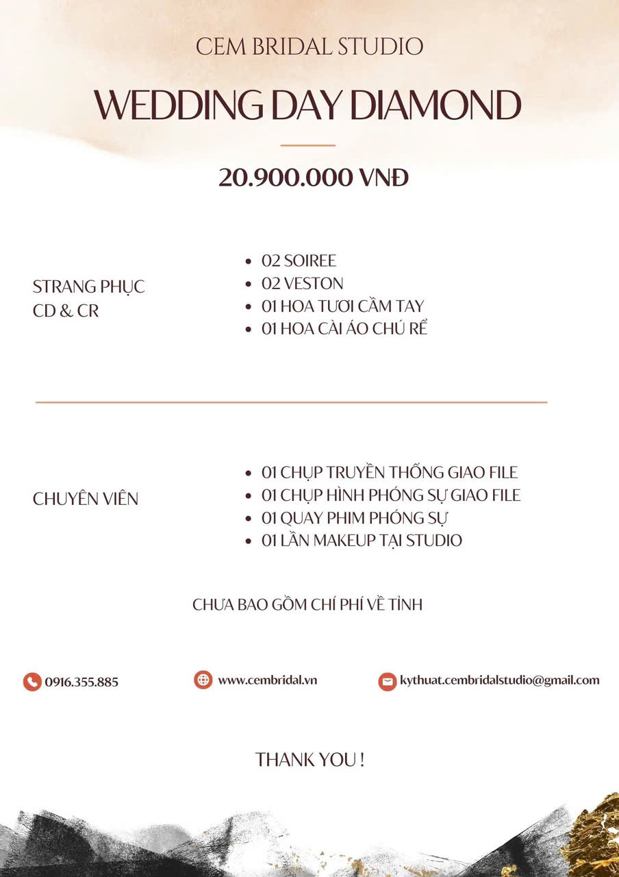 Bảng báo giá ngày cưới