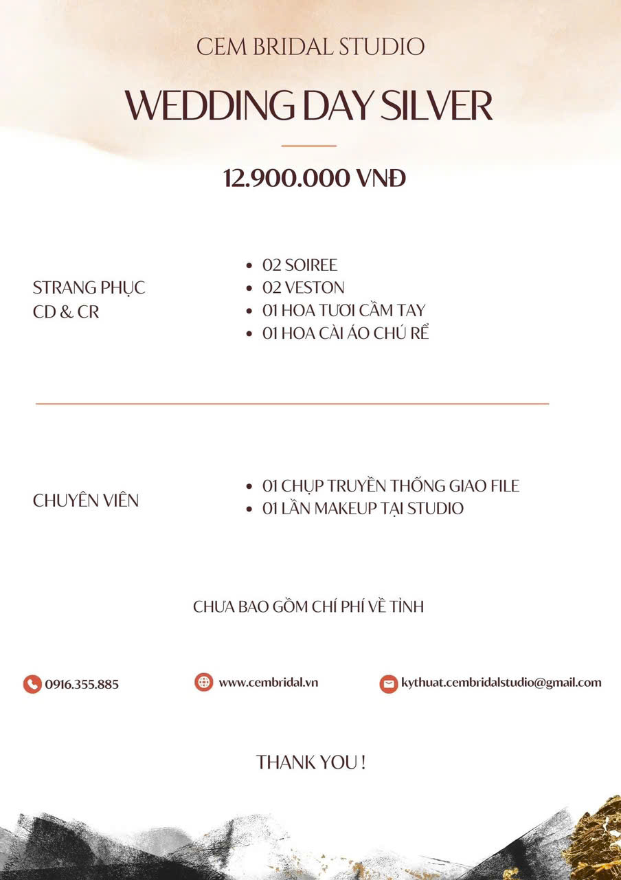 Bảng báo giá ngày cưới